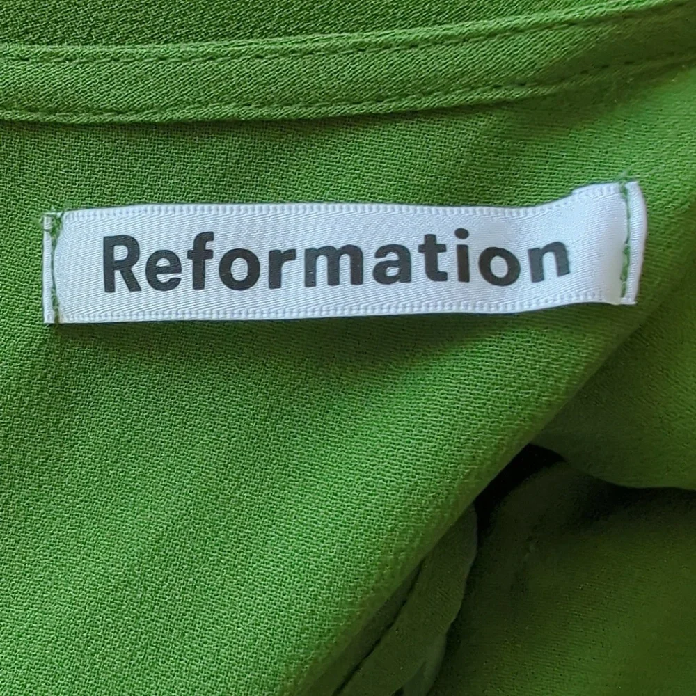 NWT | Reformation | Sandy Beth Moss Green Puff Sleeve Midi Dress - Picture 7 of 13